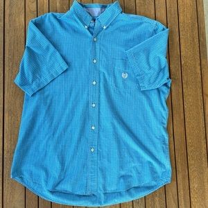 Mens Champs Blue and White Plaid Button Down XL